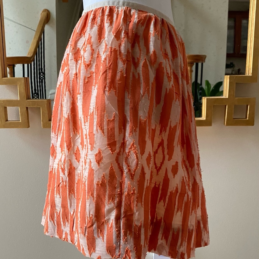 J. Crew Coral Orange Ikat miniskirt swing skirt sz 6 - Picture 2 of 11